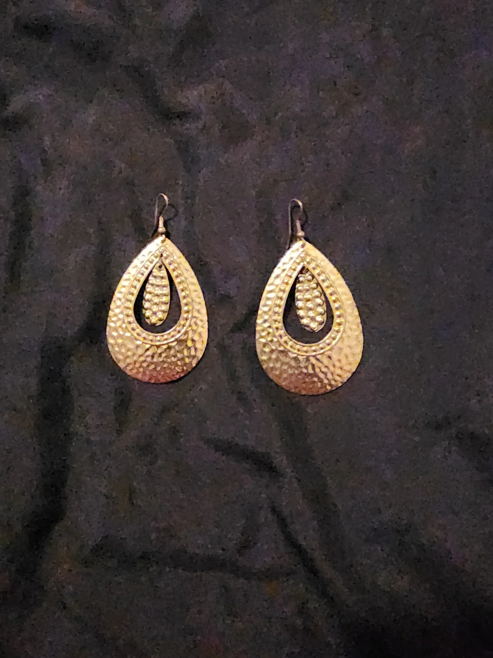 Gold Teardrop Hammered Dangle Earrings - Women Jewelry